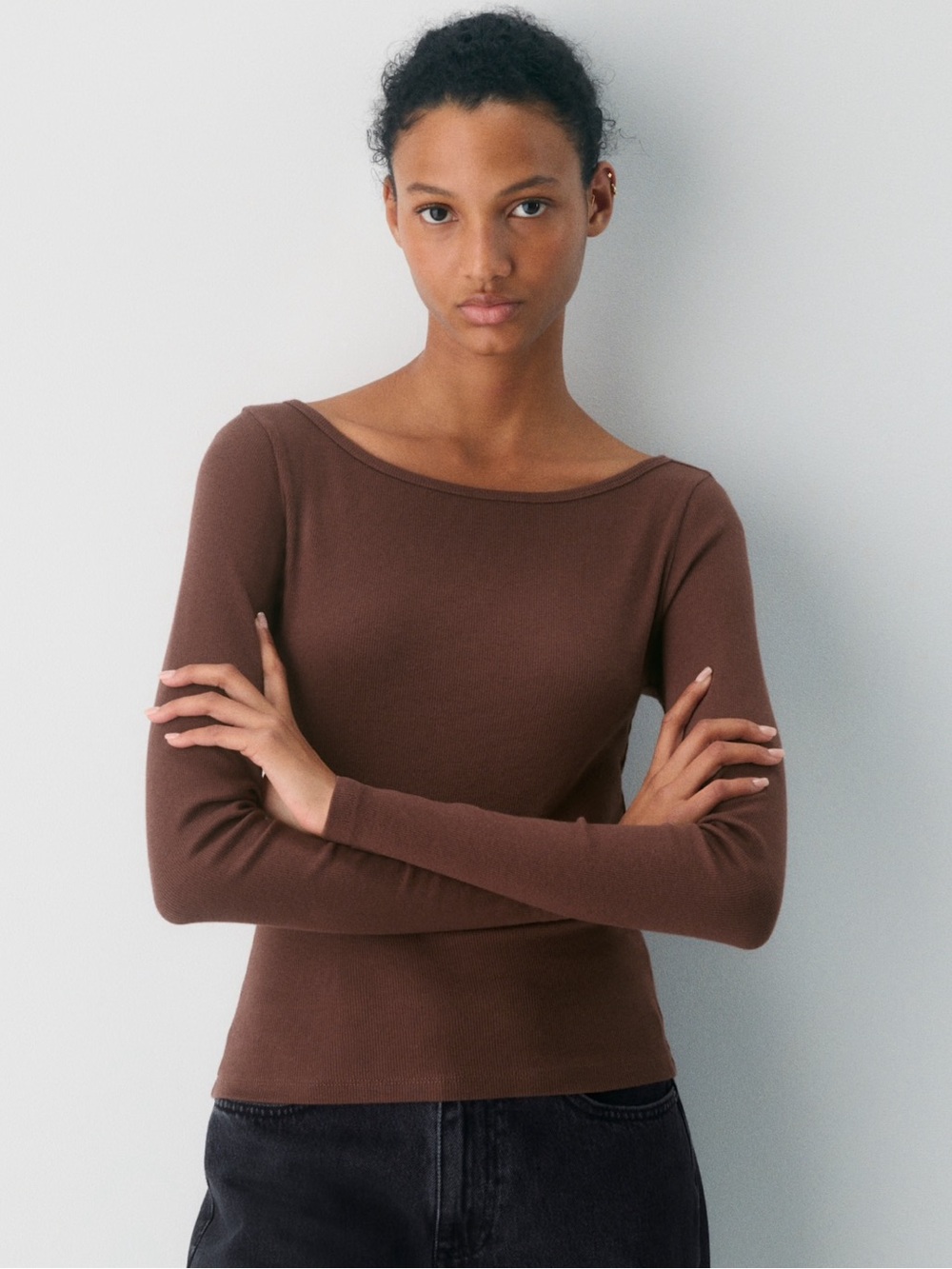 Aritzia HomeStretch™ Rib Airwave Boatneck Long Sleeve Top - Cocoa Powder Brown